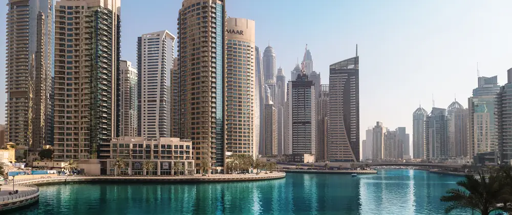 Dubai Marina waterfront at sunset